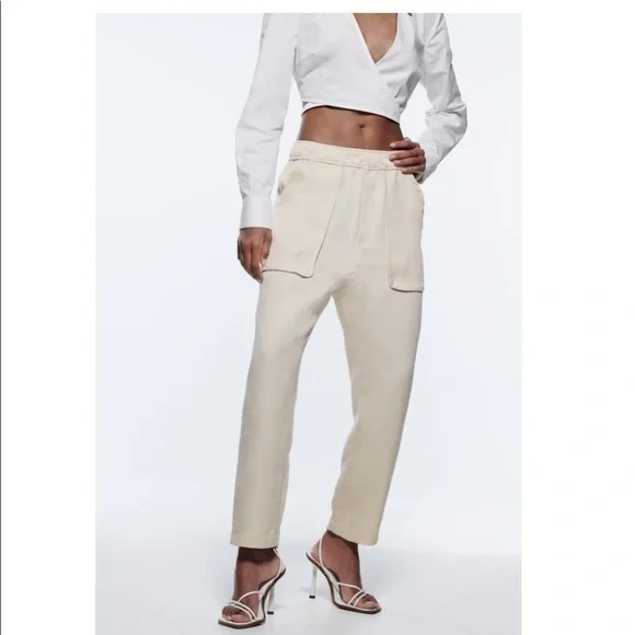 New Zara | Ecru Highrise Lose Ankle Athleisure Pants - Picture 2 of 15